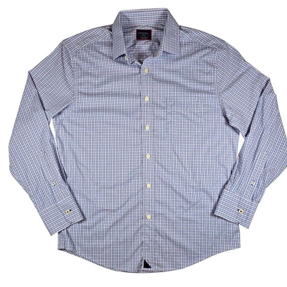 UNTUCKit Blue Pink Gingham Check L/S Performance Button Down Shirt Men's Size S